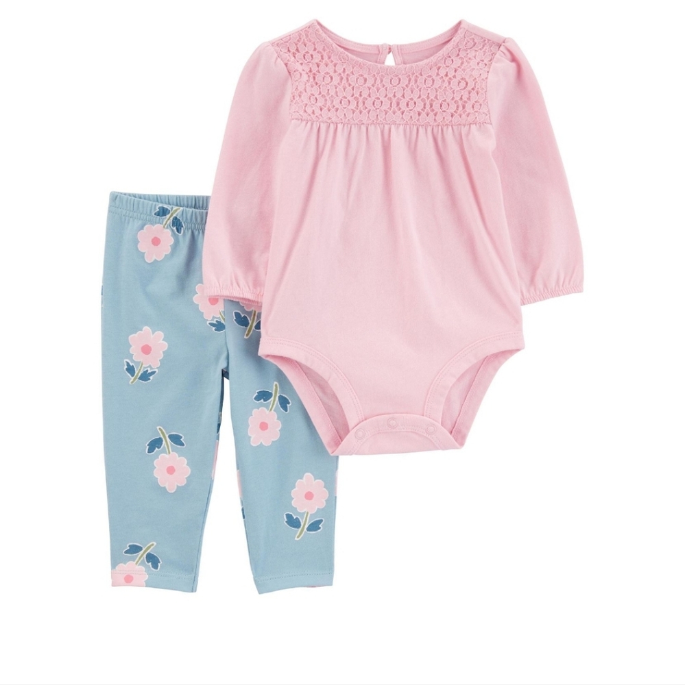 Carter's Baby Pink Lace Top and Floral Pants Set 3 Months